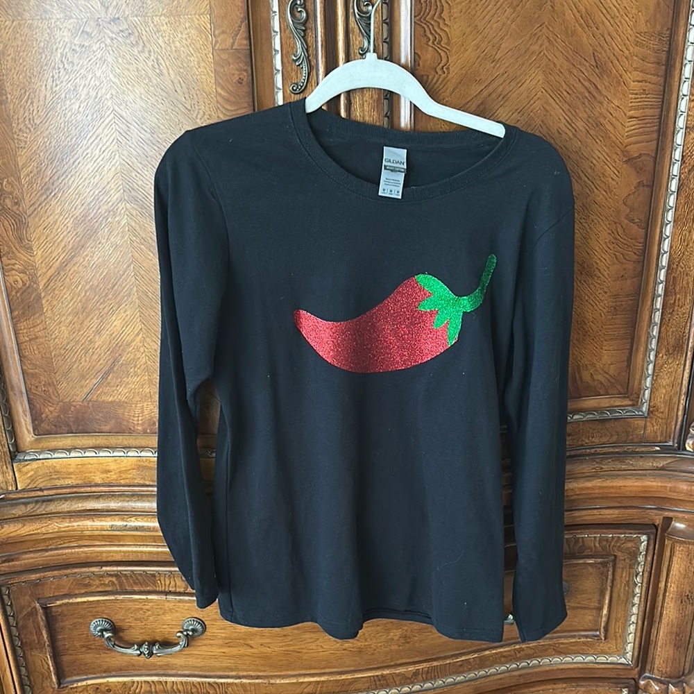 Black Kids Shirt with Red Chili Pepper Design